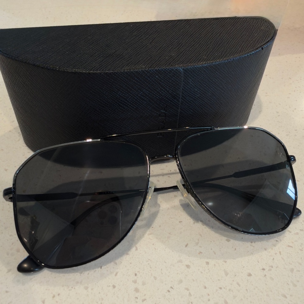 Prada PR A54S Aviator Sunglasses – Matte Black / Polarized Grey (60-14-150)
